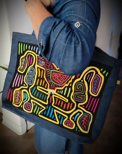 Mola Kuna de Panama Bolso en Tela Jeans